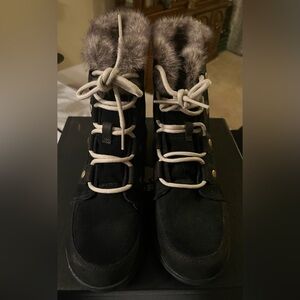 Sorel Black Suede Winter Boots with Faux Fur